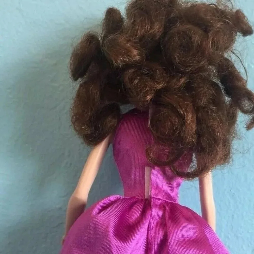 DISNEY DOLL - Curly Brown Hair - Green Eyes - Purple Dress - 12" Tall - Picture 5 of 7